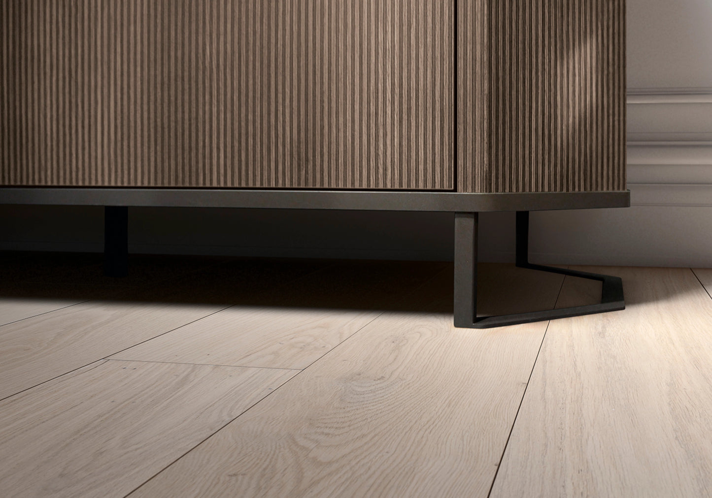 Hexagon – Meuble TV 3 Portes en Bois Cannelé Miel - Made in Italy - DEKOFLIX