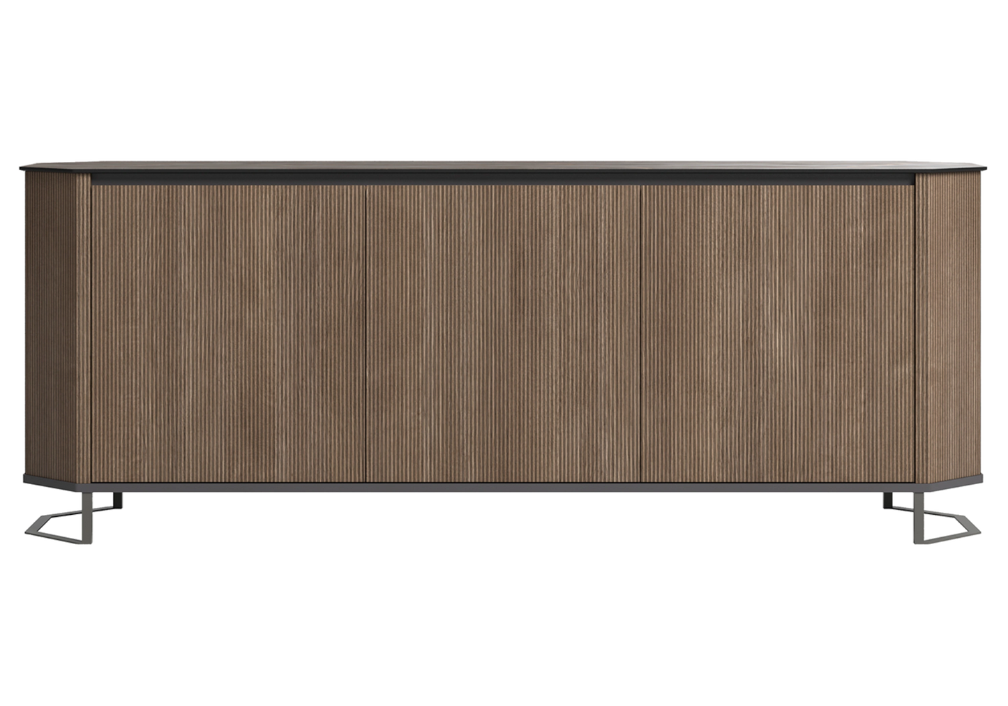 Hexagon – Buffet 3 Portes en Bois Cannelé Miel - Made in Italy - DEKOFLIX