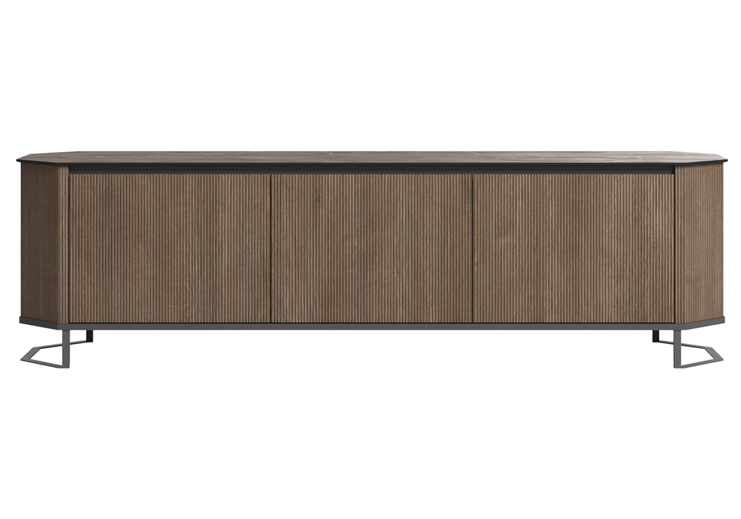 Hexagon – Meuble TV 3 Portes en Bois Cannelé Miel - Made in Italy - DEKOFLIX