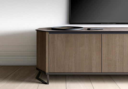 Hexagon – Meuble TV 3 Portes en Bois Cannelé Miel - Made in Italy - DEKOFLIX