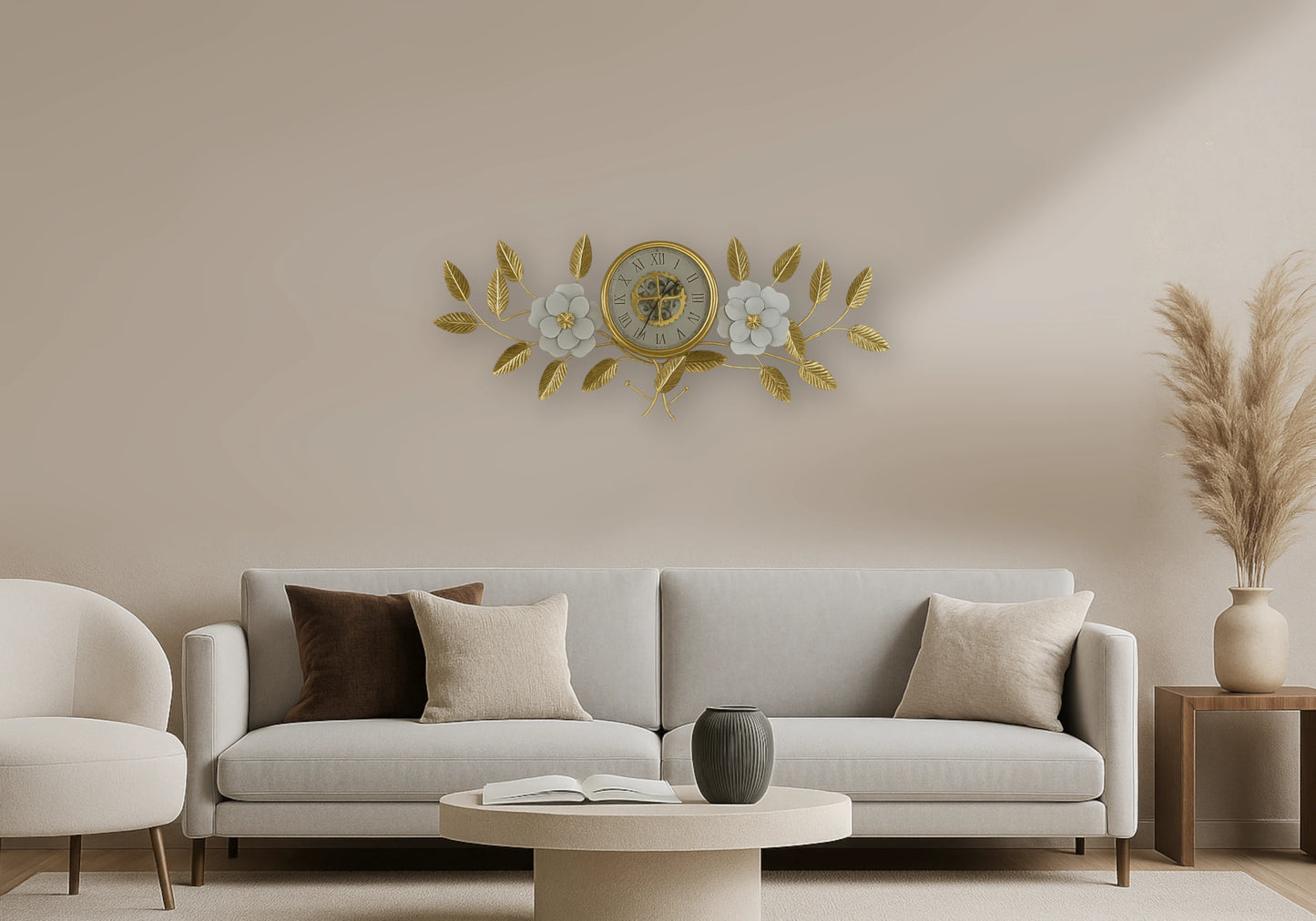 Horloge murale fleur dorée blanche – GEARLY