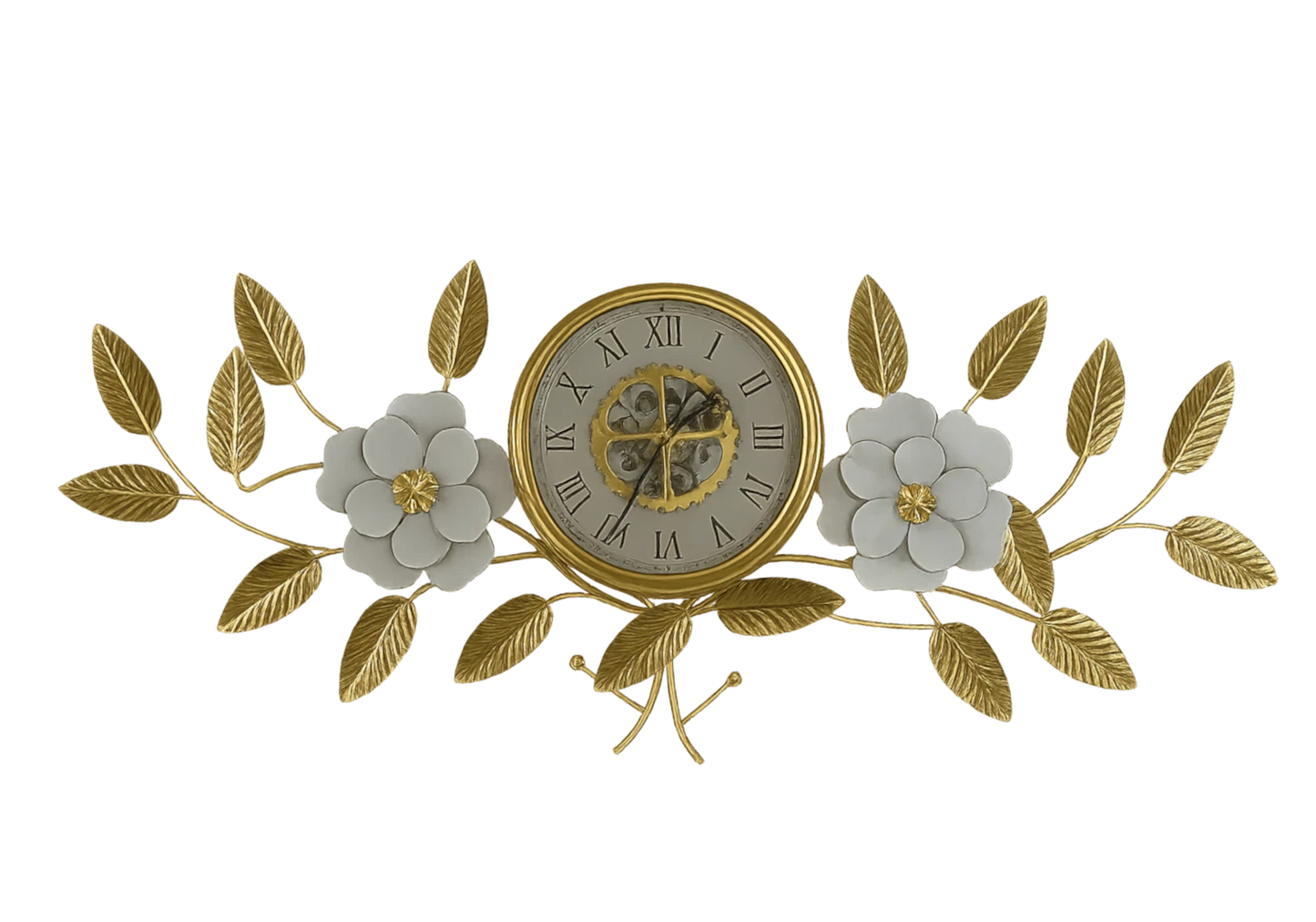 Horloge murale fleur dorée blanche – GEARLY