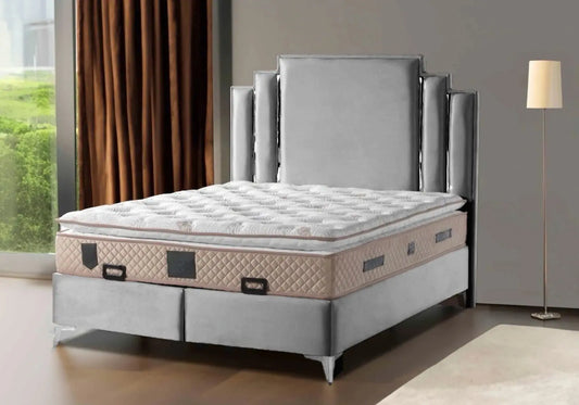 Lit Coffre Design Velours Gris TREND - 160x200 DEKOFLIX