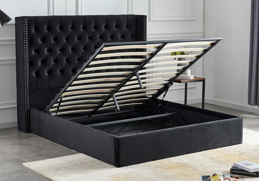 Lit coffre capitonné velours noir CHESTER New Design