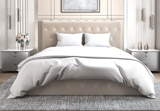 Lit coffre velours beige capitonné LISE New Design