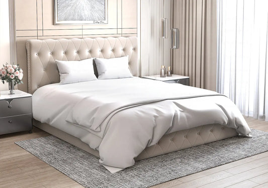 Lit coffre velours beige capitonné LISE New Design