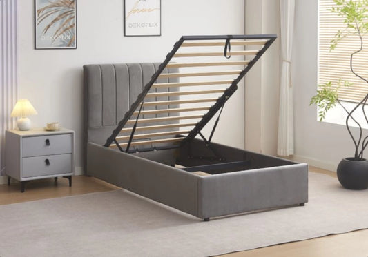 Lit coffre velours gris une place - ONORA
