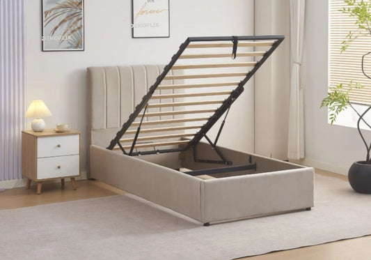 Lit coffre en velours taupe une place – ONORA