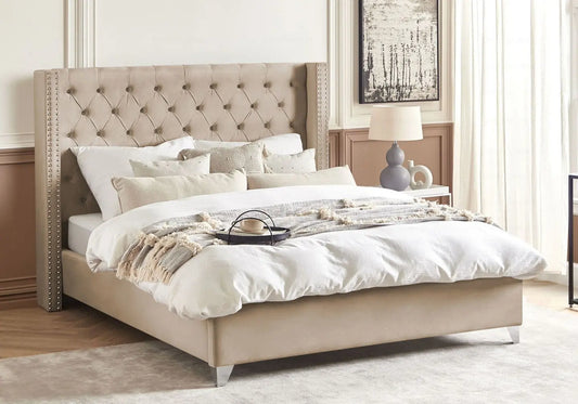 Lit king size velours nude capitonné CHESTER New Design