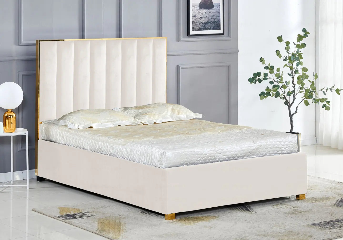 Lit velours beige doré LINA New Design
