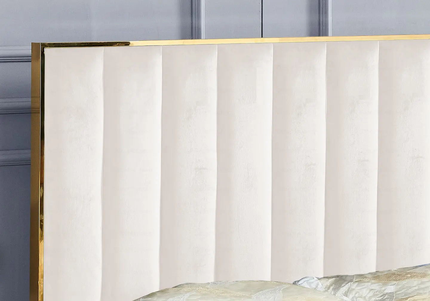 Lit velours beige doré LINA New Design