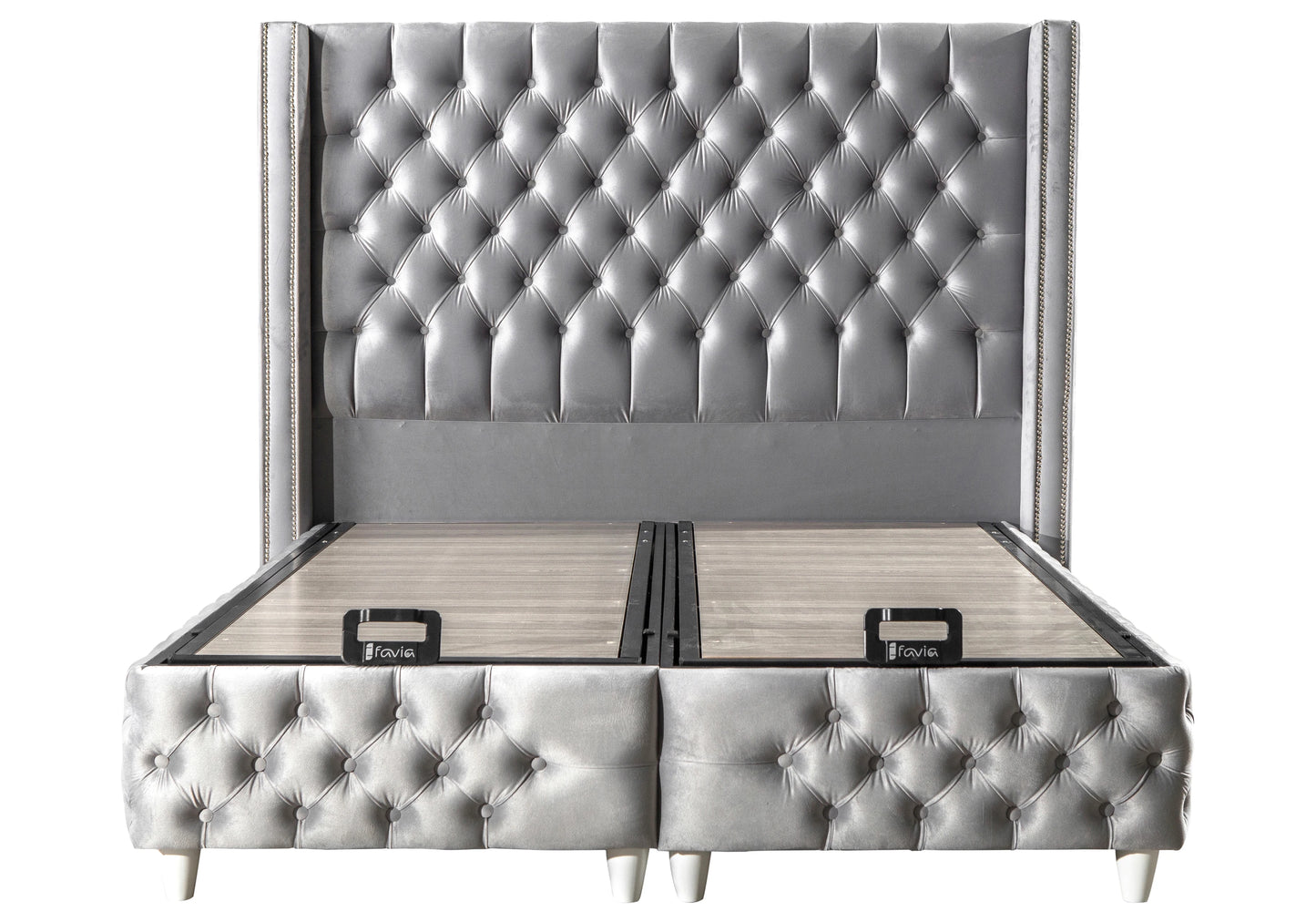 Lit Turc Capitonné Velours Gris Coffre Rangement – STAR - DEKOFLIX