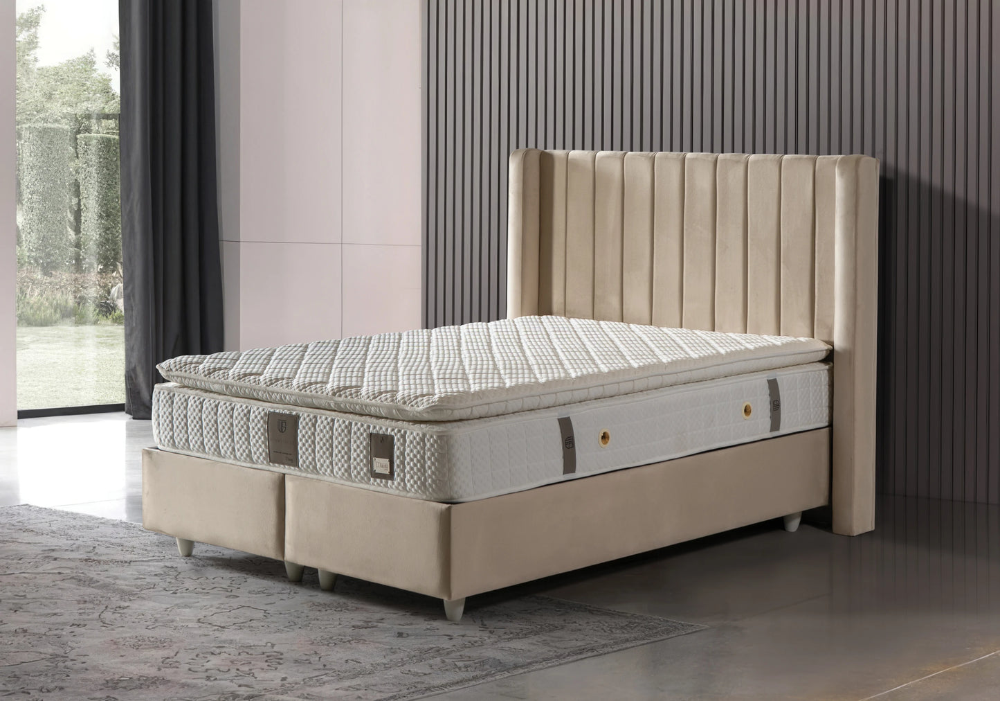 Lit Turc Complet Velours Beige Coffre de Rangement – TOKYO - DEKOFLIX