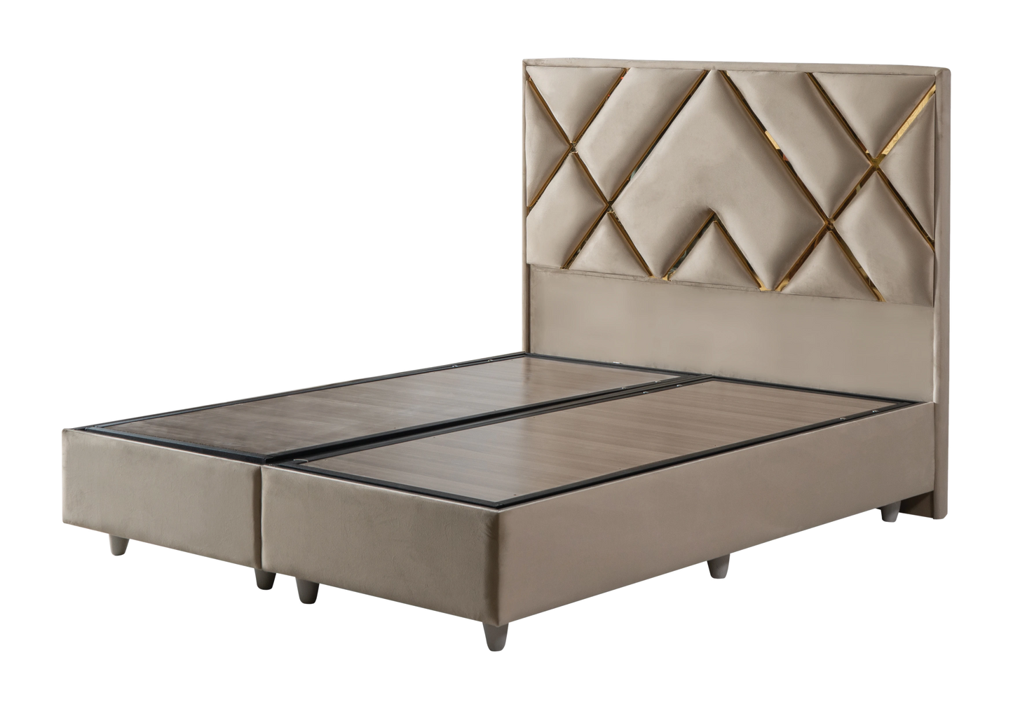 Lit Turc Complet Velours Beige Doré Coffre Rangement – TORONTO - DEKOFLIX