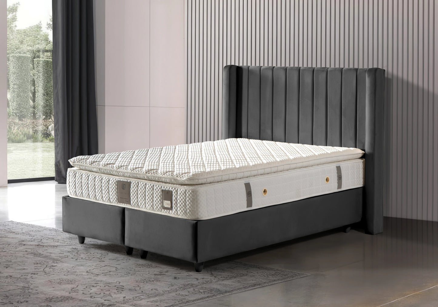 Lit Turc Complet Velours Gris Coffre de Rangement – TOKYO - DEKOFLIX