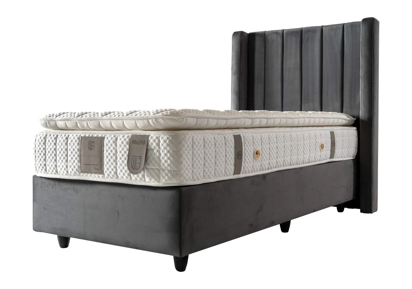 Lit Turc Complet Velours Gris Coffre de Rangement – TOKYO - DEKOFLIX