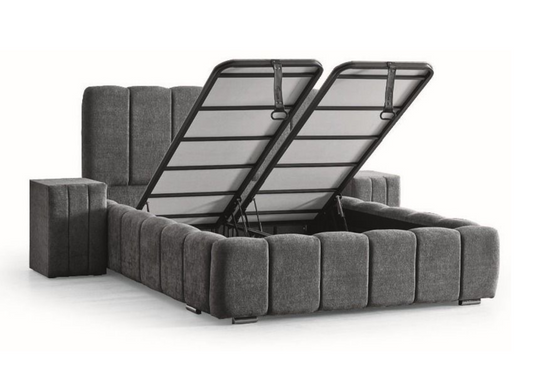 Lit capitonné coffre 160x200 bouclé gris - Cloud