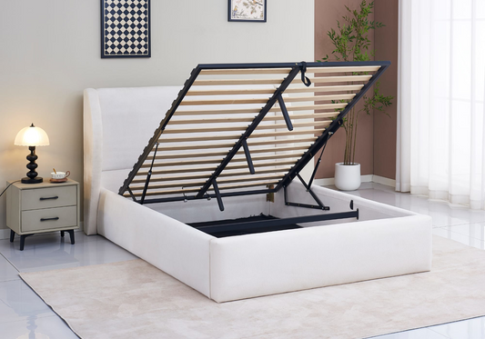 Ensemble lit coffre et matelas 30 cm beige – Aura