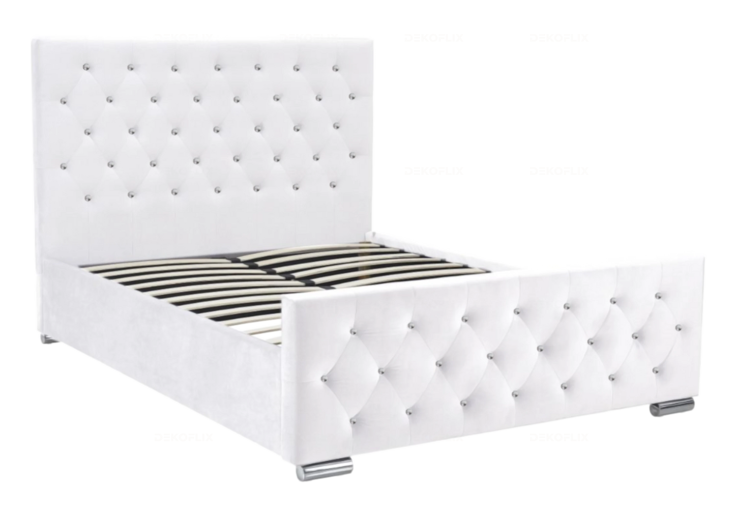 Lit double capitonné en velours blanc avec strass – ANIS