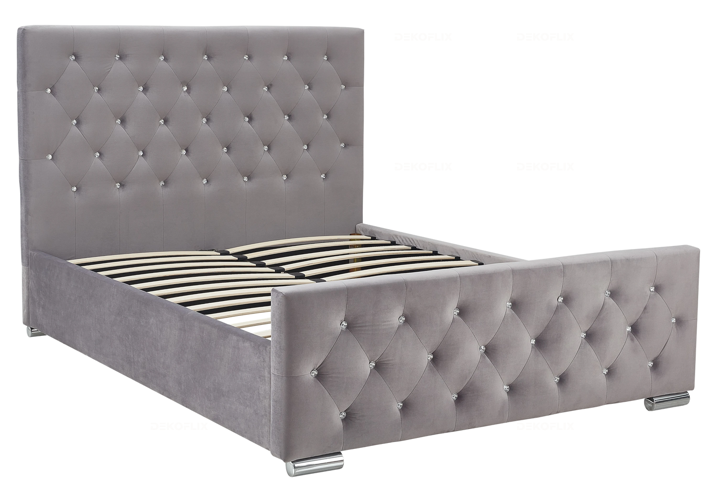 Lit double capitonné en velours gris avec strass – ANIS