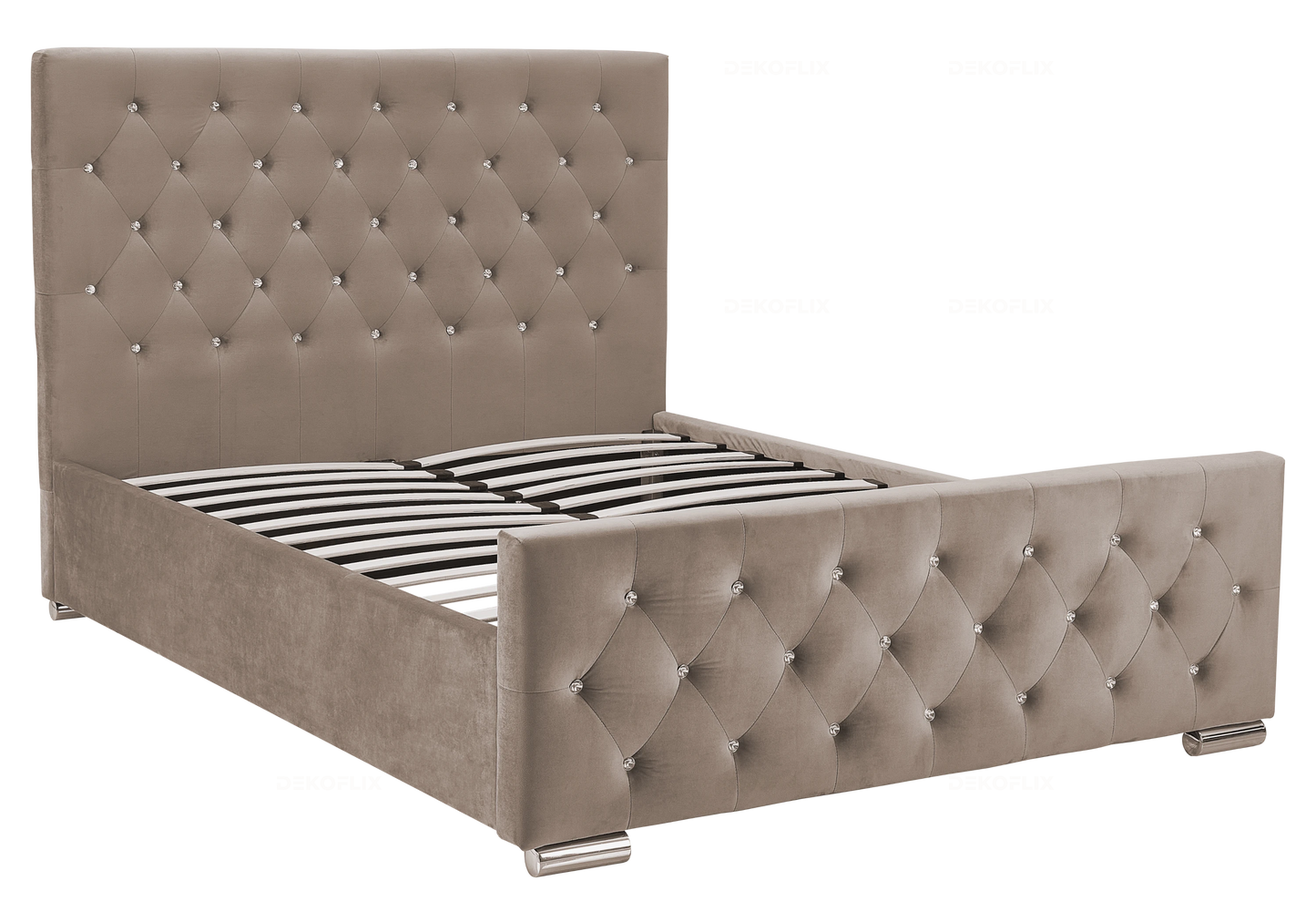Lit double capitonné en velours taupe avec strass – ANIS