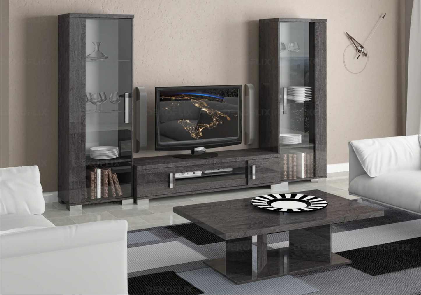 Meuble TV Bouleau Gris Design Contemporain – Sarah Italien Status