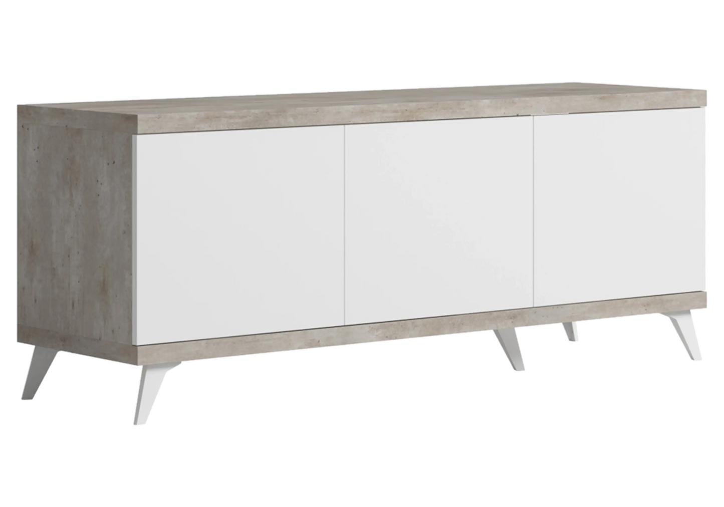 Meuble TV Moderne Blanc Béton – Modèles 3 ou 4 Portes Treviso Status