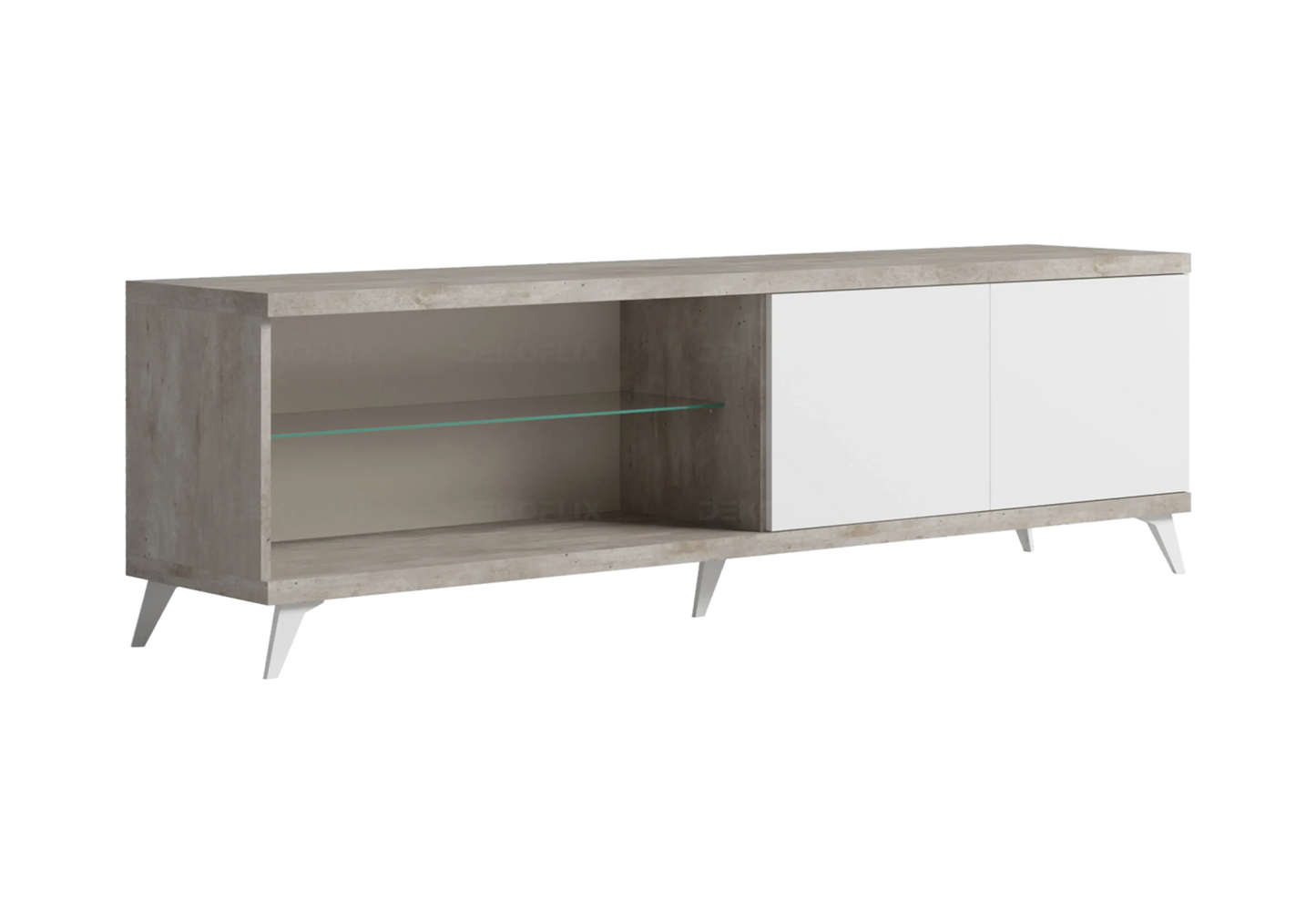 Meuble TV Moderne Blanc Béton – Modèles 3 ou 4 Portes Treviso Status