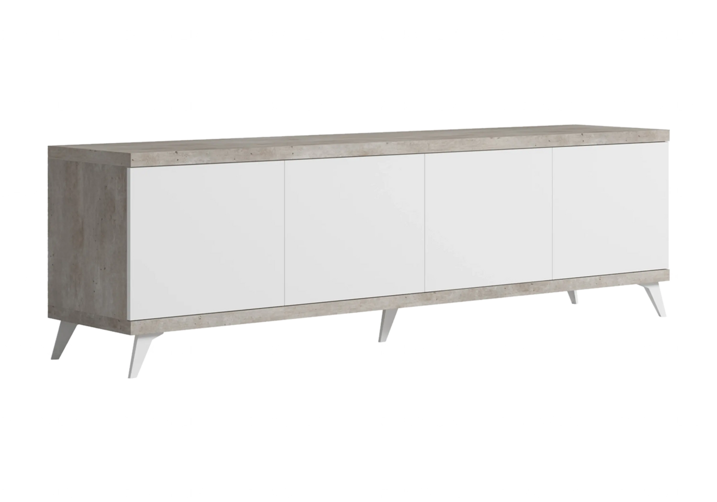 Meuble TV Moderne Blanc Béton – Modèles 3 ou 4 Portes Treviso Status
