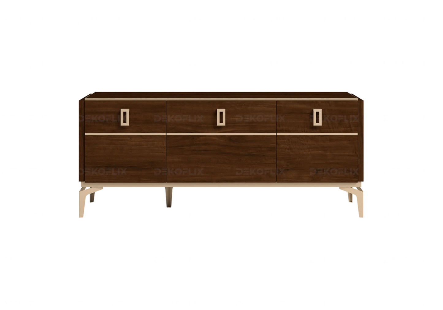 Meuble TV Noyer Doré – Élégance Eva Moderne - Made in Italy DEKOFLIX