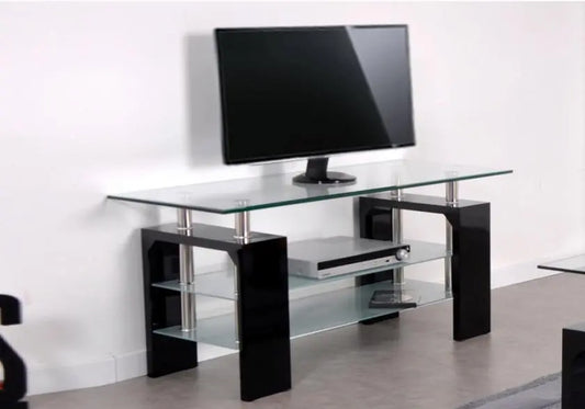 Meuble TV laqué noir verre trempé TOE New Design