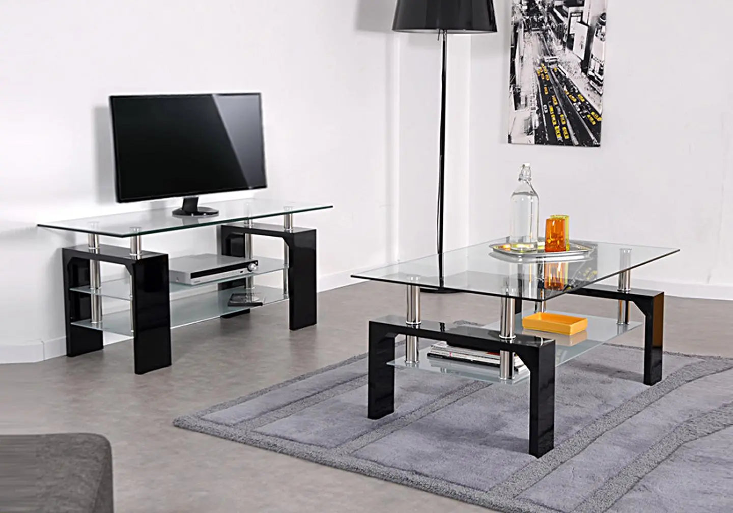 Meuble TV laqué noir verre trempé TOE New Design