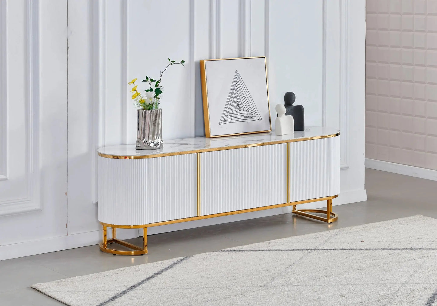 Meuble banc TV marbre blanc céramique NELYA New Design