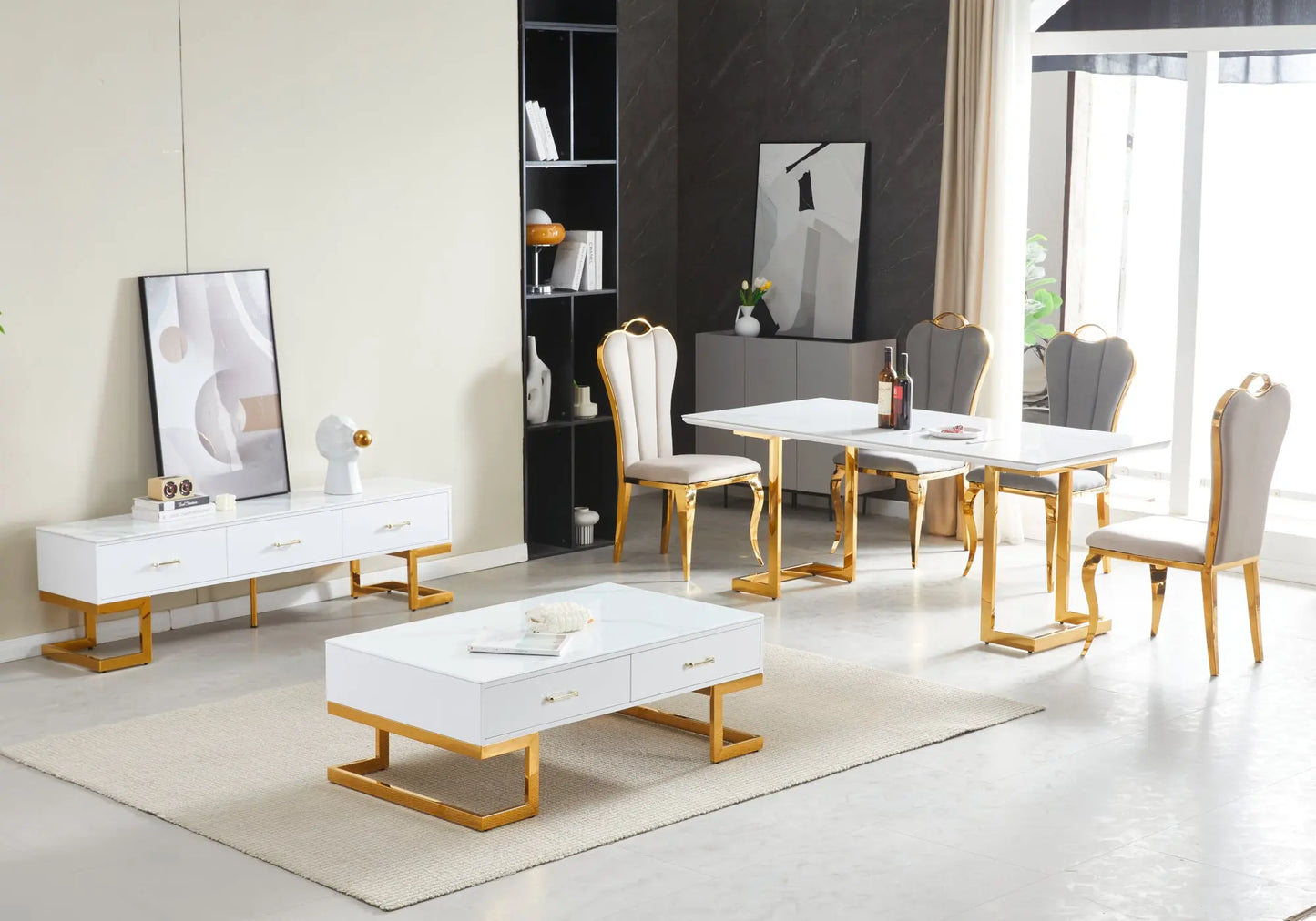 Meuble banc tv doré marbre blanc ODEL New Design