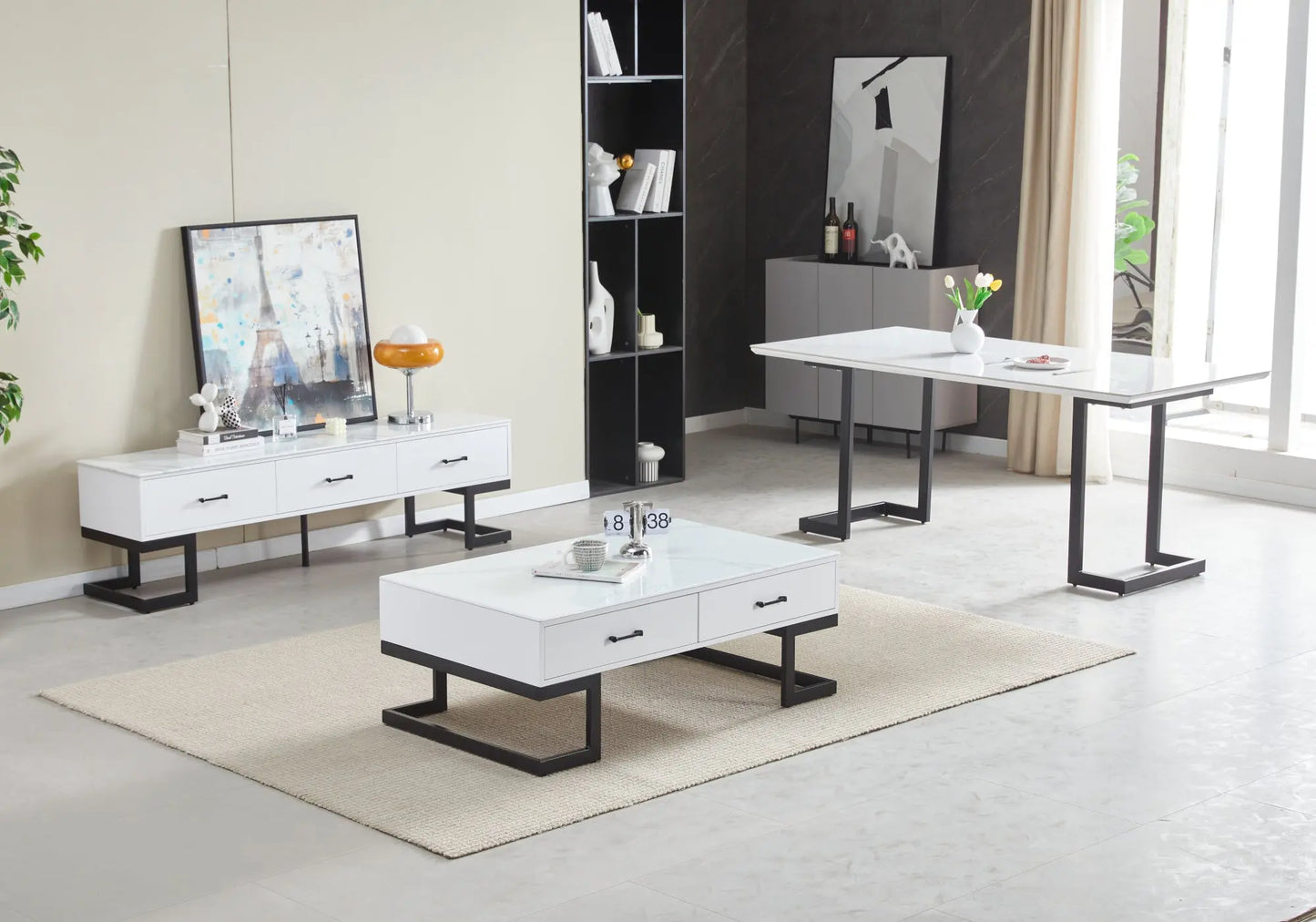 Meuble banc tv noire marbre blanc ODEL New Design