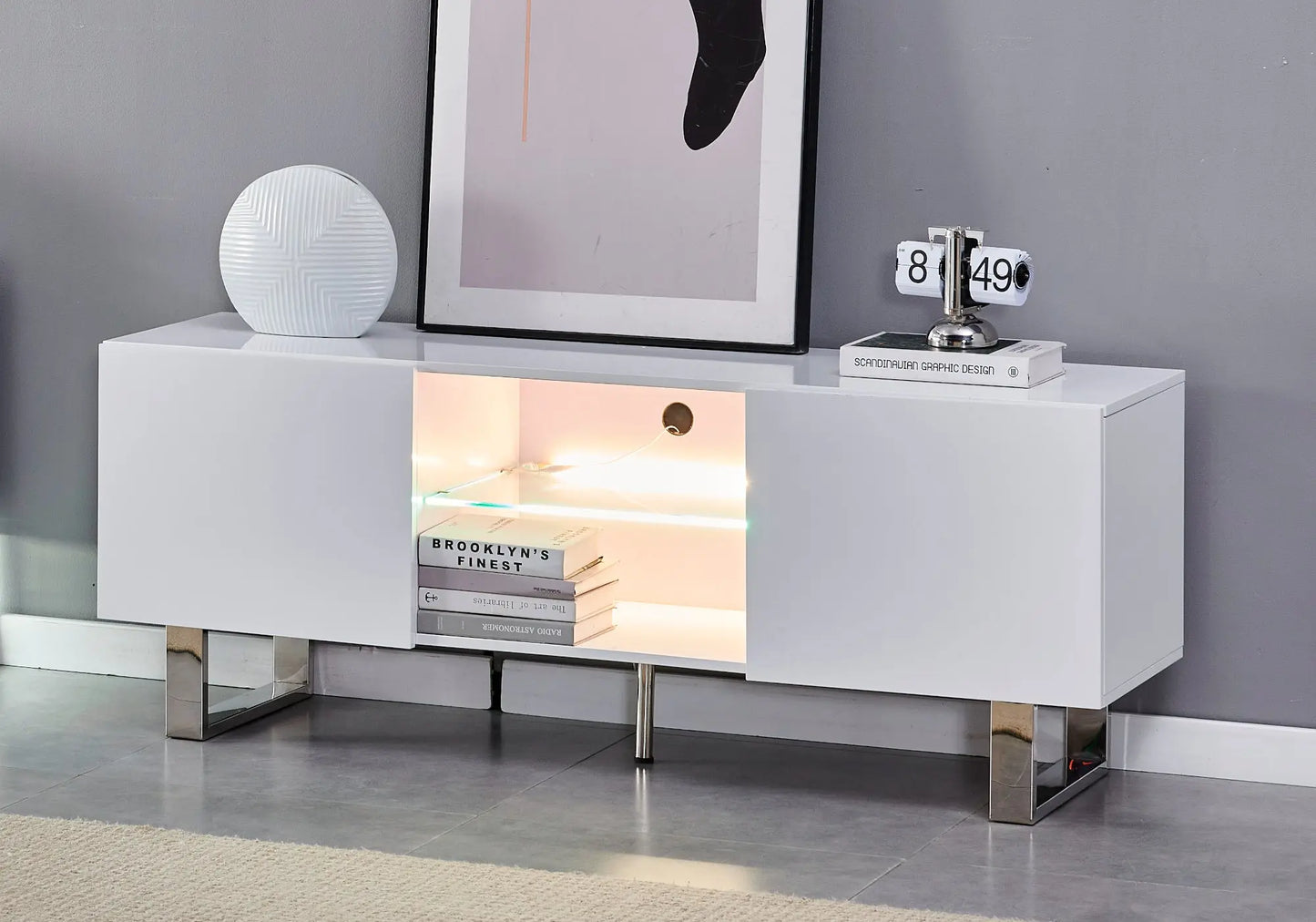 Meuble tv design argent laqué blanc LINE New Design