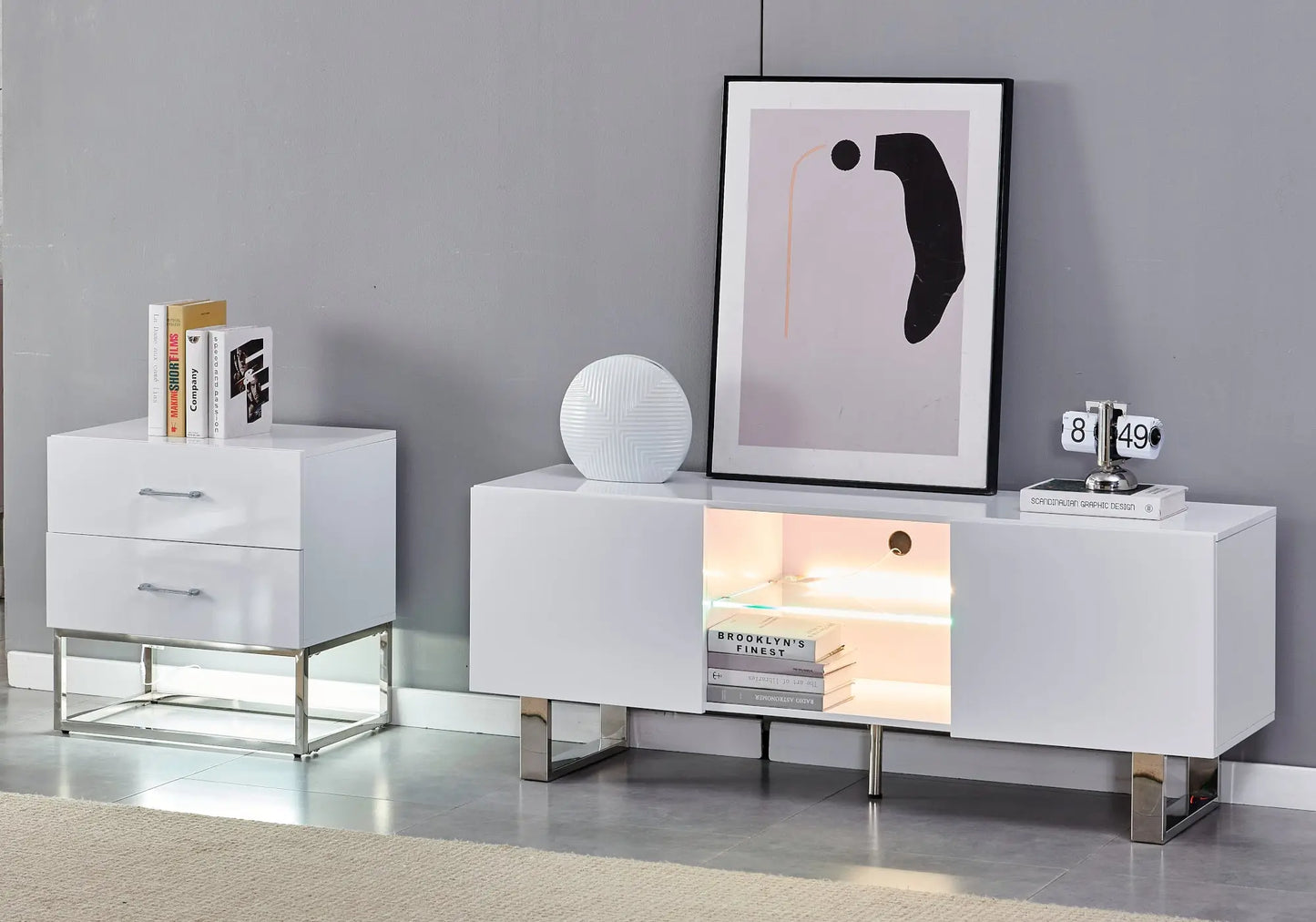 Meuble tv design argent laqué blanc LINE New Design