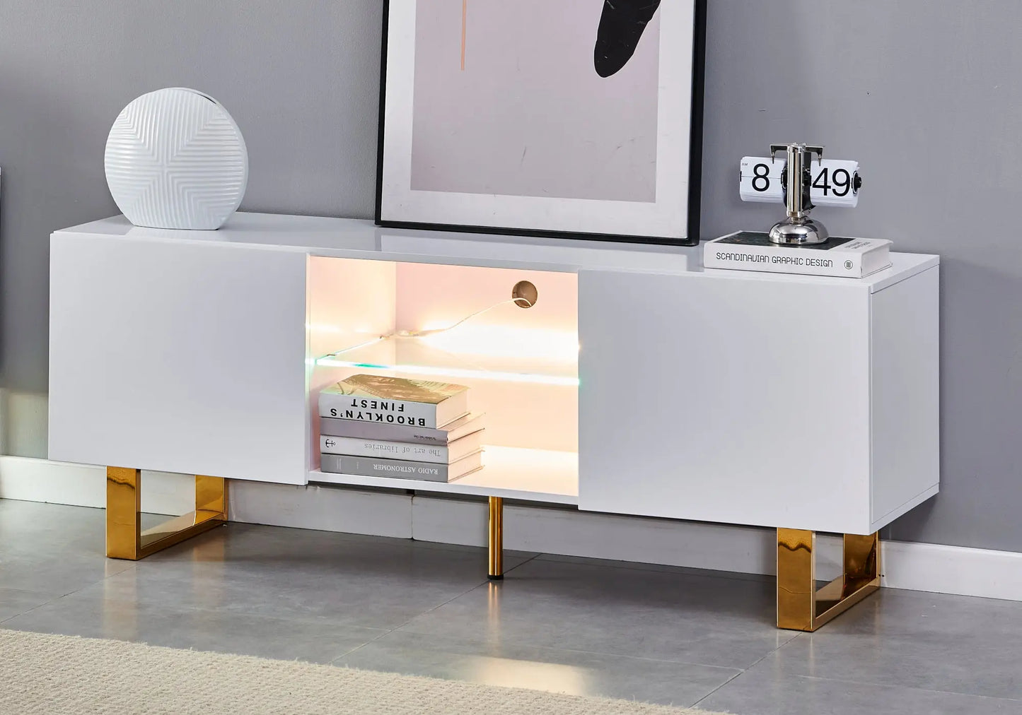 Meuble tv design doré laqué blanc LINE New Design