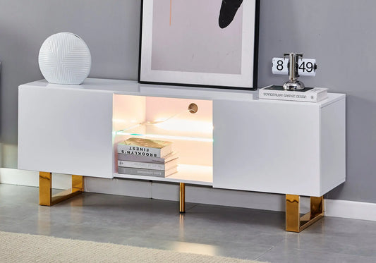 Meuble tv design doré laqué blanc LINE New Design