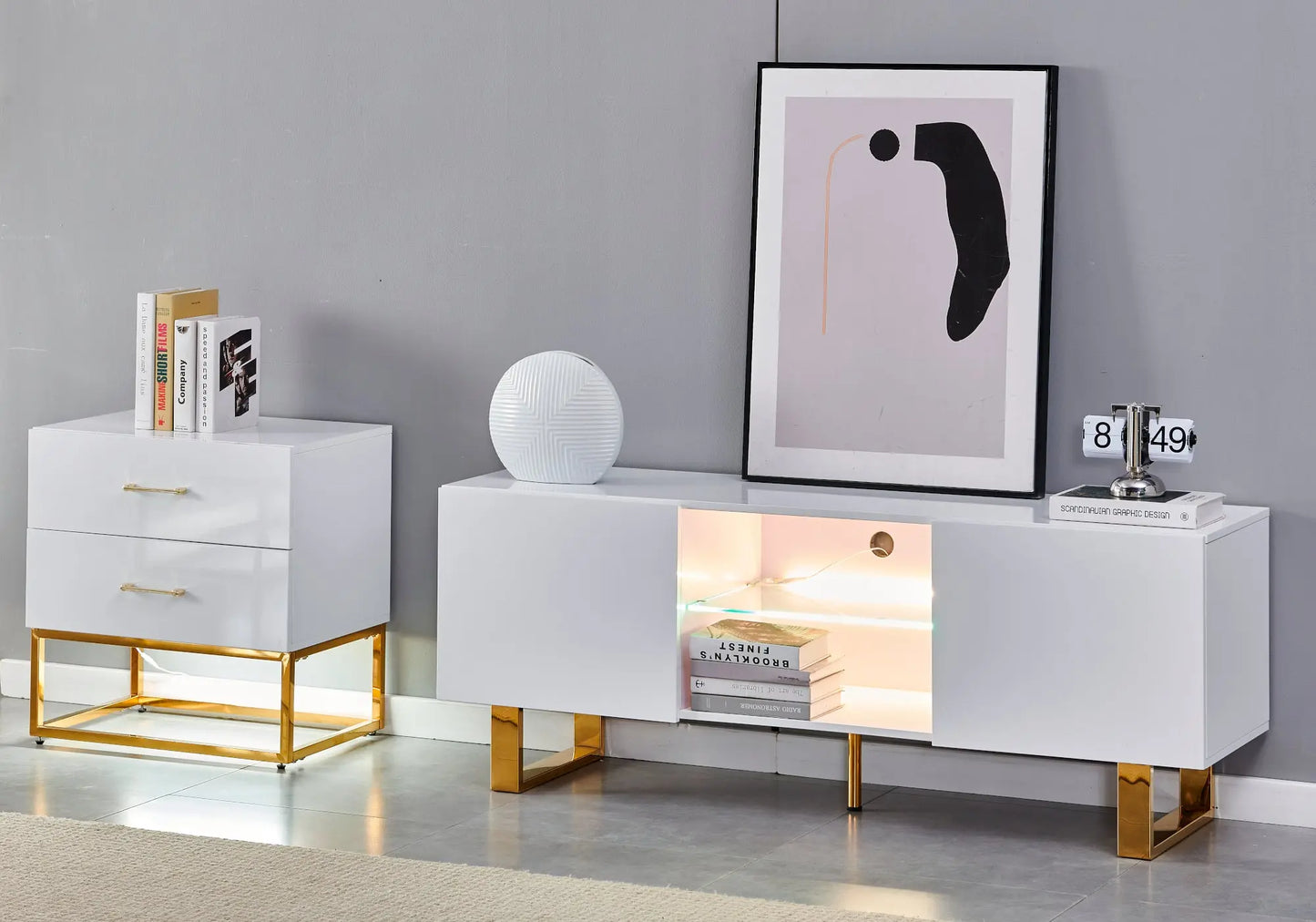 Meuble tv design doré laqué blanc LINE New Design