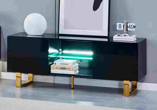 Meuble tv design doré laqué noir LINE - DEKOFLIX