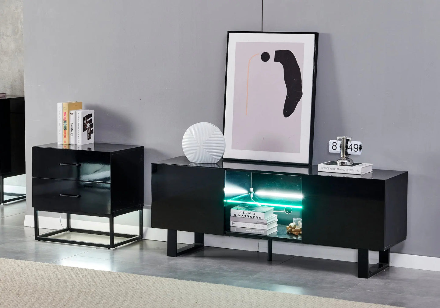 Meuble tv design laqué noir LINE New Design