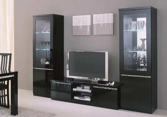 Meuble tv laqué noir led ROMA CROME Italian Mobili