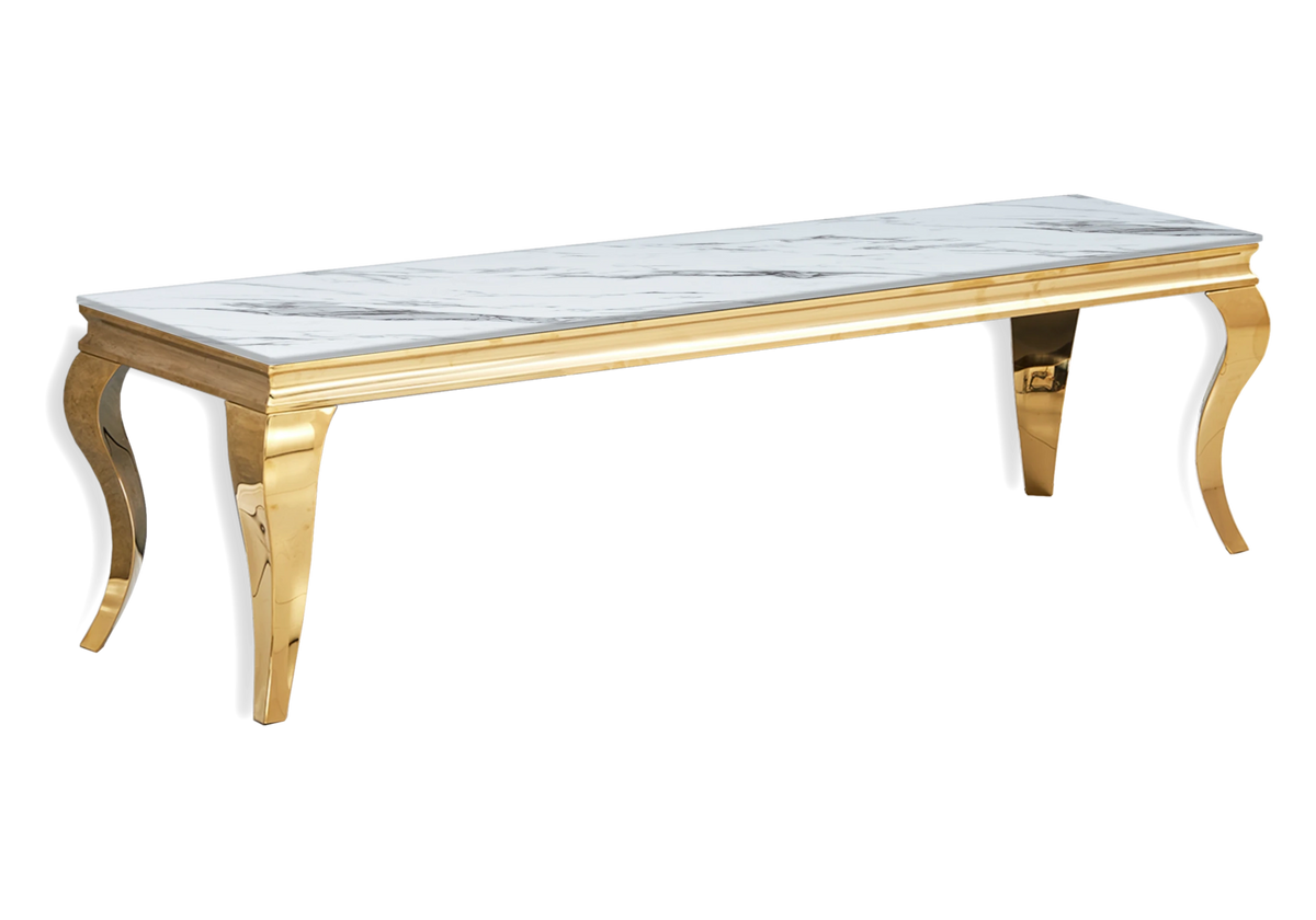 Meuble TV marbre blanc design doré - Neo