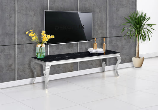 Meuble TV marbre noir pied argent – NEO