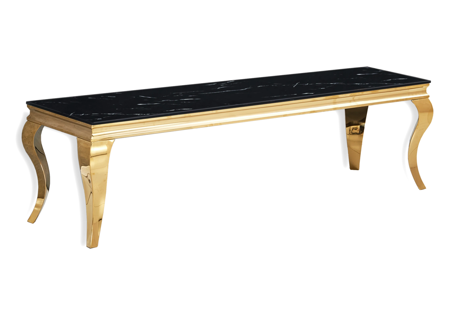 Salle à manger marbre noir chaises simili-cuir blanc doré - NEO