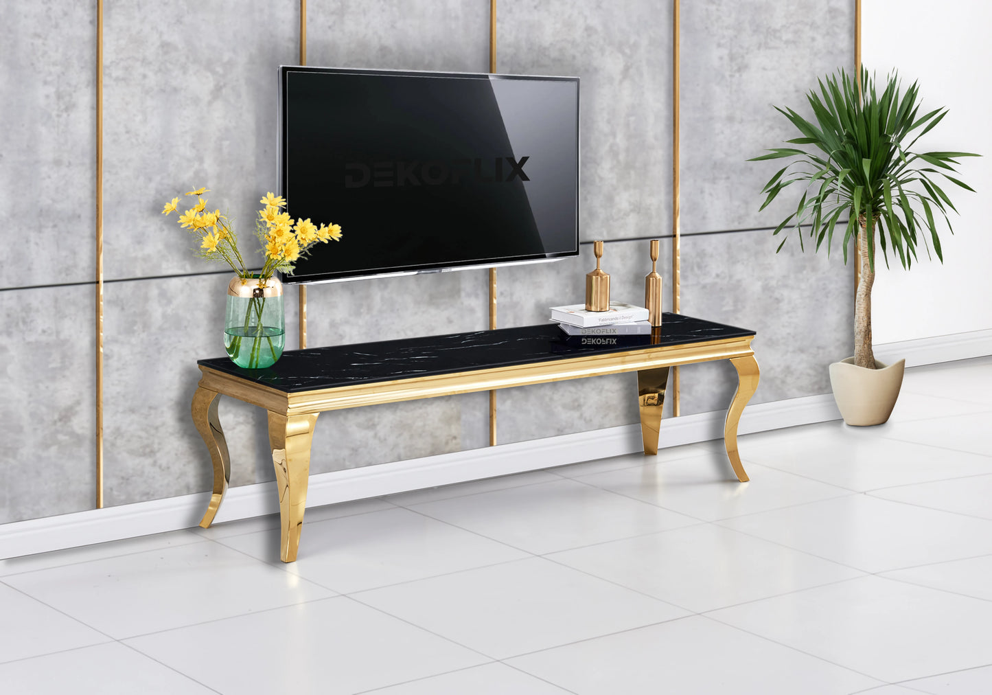Salle à manger marbre noir chaises velours beige doré - NEO