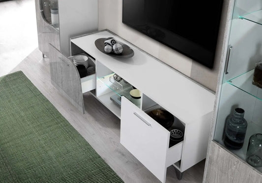 Mur TV chêne gris laqué led LIPARI Italian TL