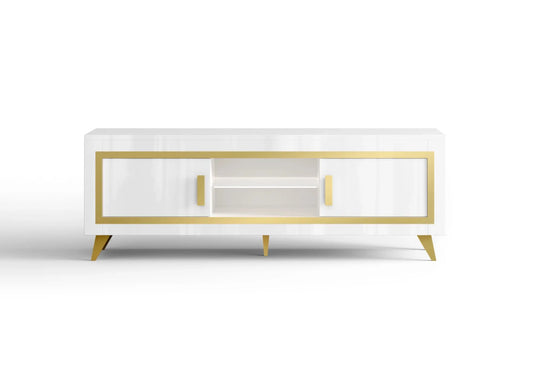 Mur tv laqué blanc doré led GOLD Italian Mobili