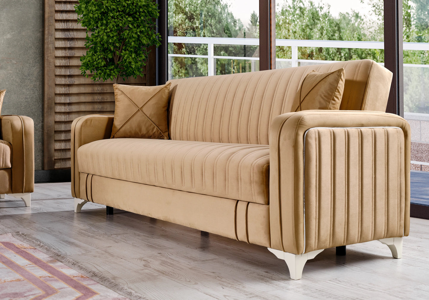 Canapé lit coffre rangement velours design – AURIA